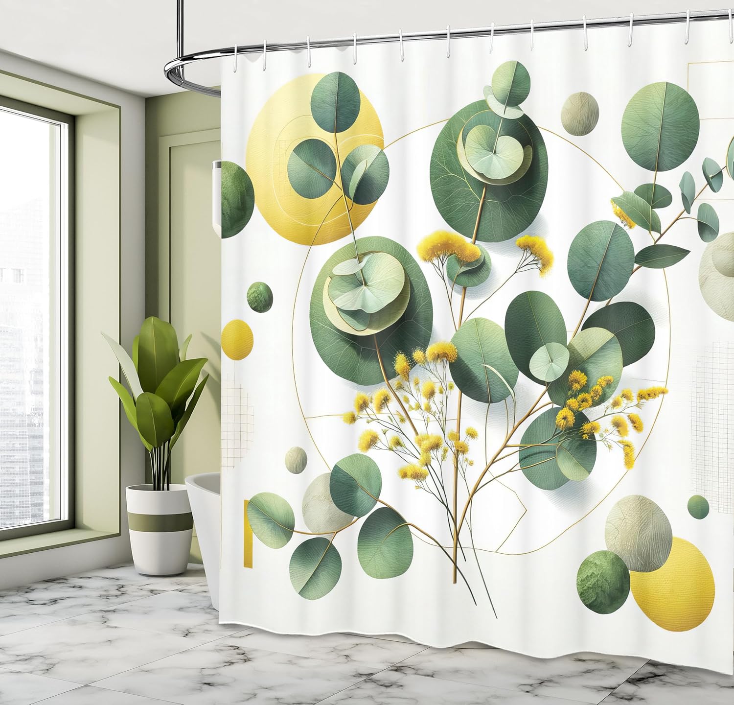 

Шторка для душа с листьями эвкалипта, дизайн с листьями в стиле Mid Century Modern Boho, геометрические детали, тканевая ткань, декор для ванной комнаты 90x180cm