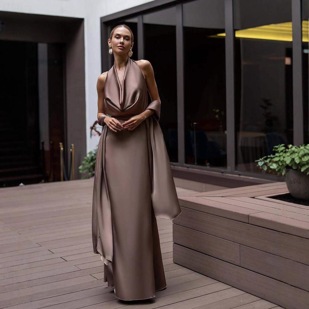 2025 Sommer Satin Neckholder Abendkleid - Hohe Taille, Elegantes langes Kleid für Damen