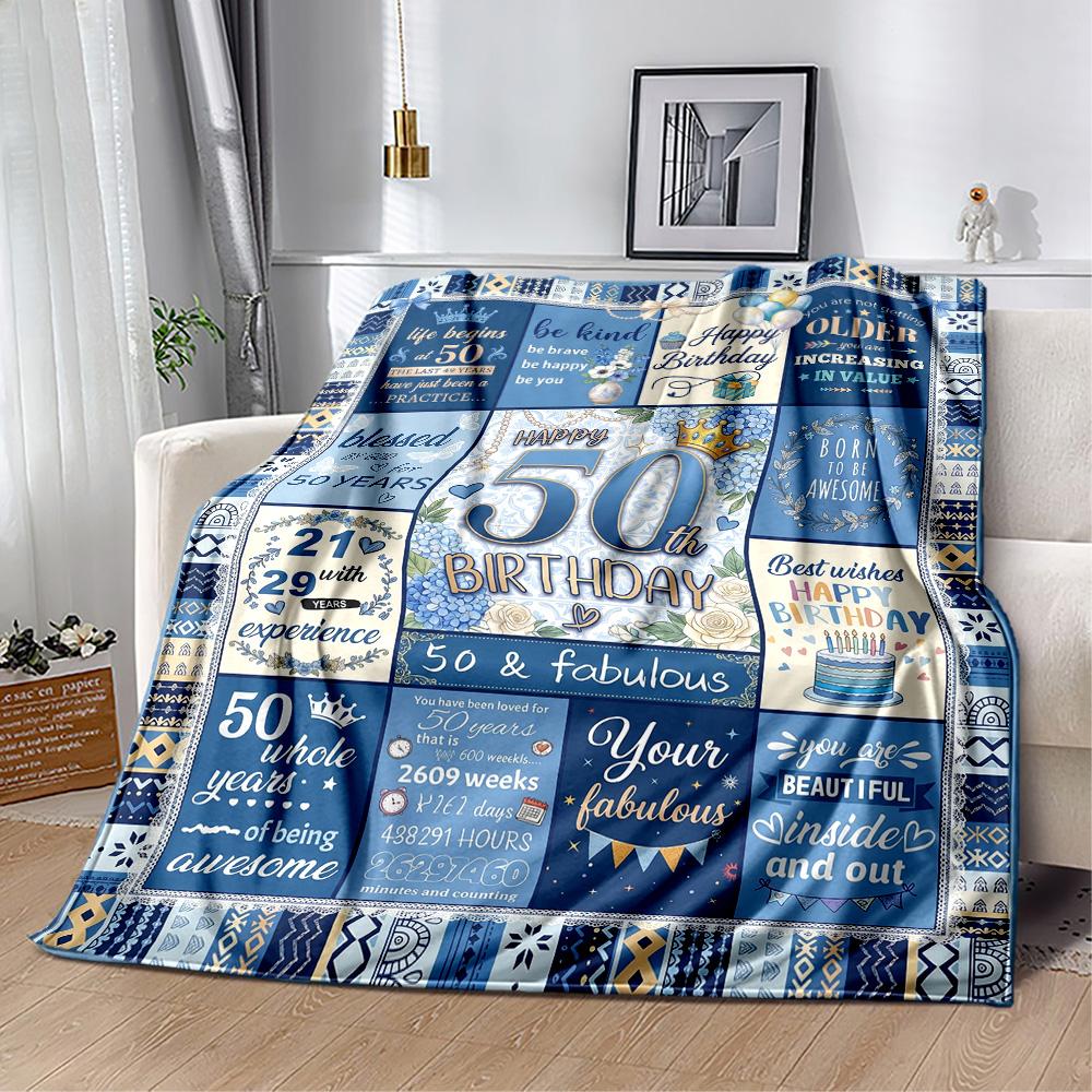 Glückliche 50. Geburtstag Feier Flanelldecke - Weich und geeignet für Sofas, Betten, Büros, Reisen, Alle Jahreszeiten, Tolles Geschenk für Feiertage und Geburtstage.