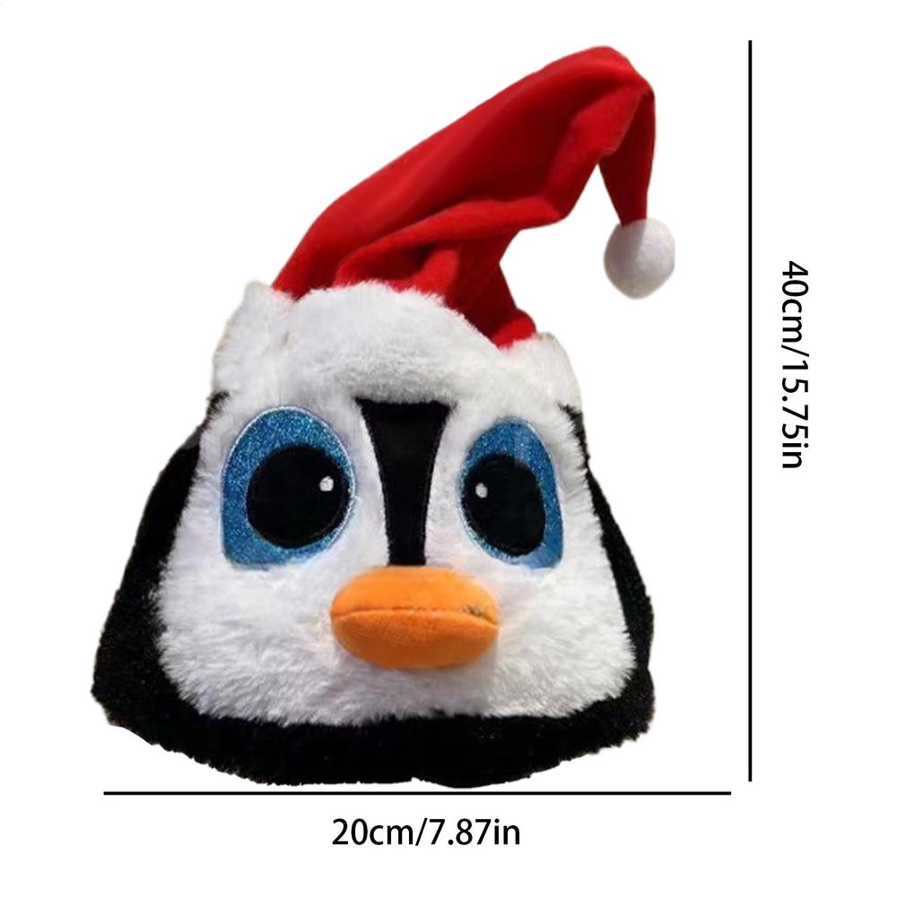 Interactive Plush Christmas Character Hat Electric Penguin Santa Claus Christmas Hats With Light Funny Party Headwear Props 20x20x40cm