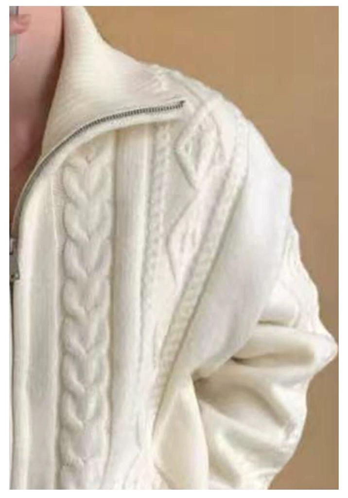 Women's High-neck Loose Knit Cardigan Sweater with Double Zipper – Three-Strand Thickened for Autumn & Winter