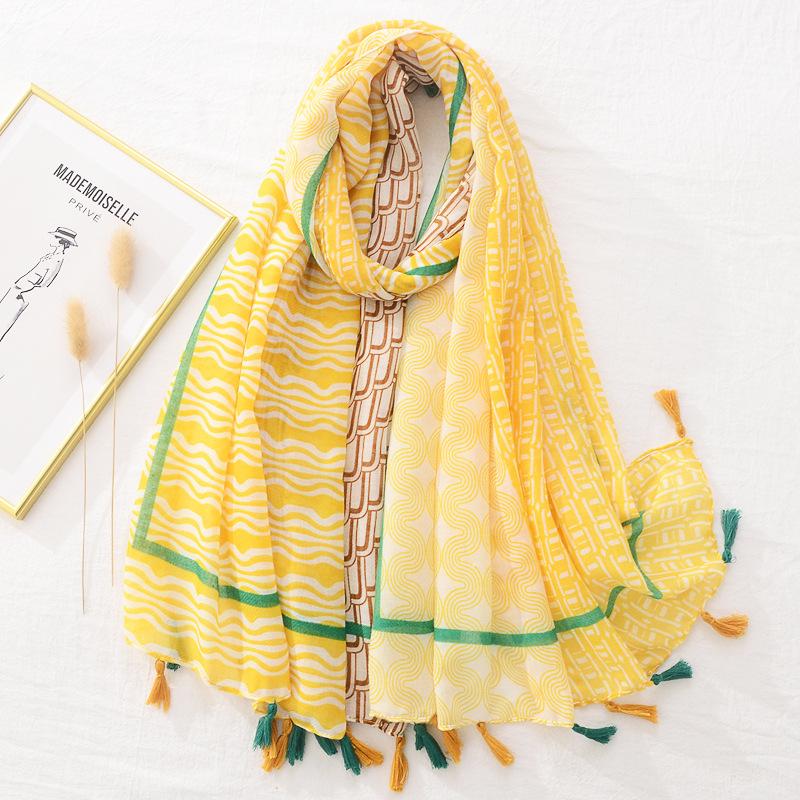 Fashion Wave Striped Patchwork Tassel Viscose Shawl Scarf Lady Print Pashmina Stole Wrap Snood Bufandas Muslim Hijab Sjaal