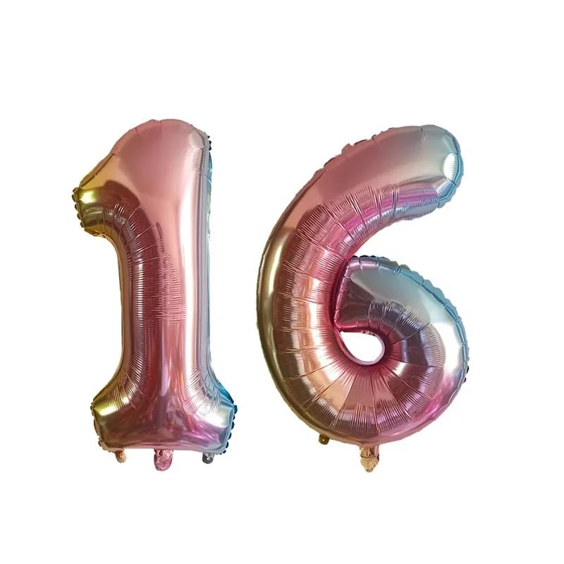 2Pcs 32 Inch Gold Silver Black Blue Red Helium Foil Number Balloon 10 11 12 13 14 15 Happy Birthday Party Decoration Supplies 5