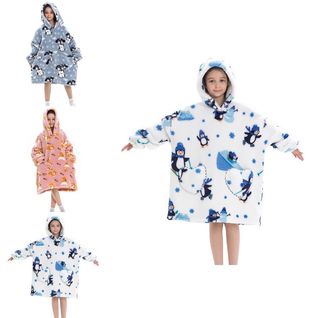 Delightful Large Wearable Blanket Sweatshirt For Kids Soft Warm Cozy Fabric With Fun Illustrations