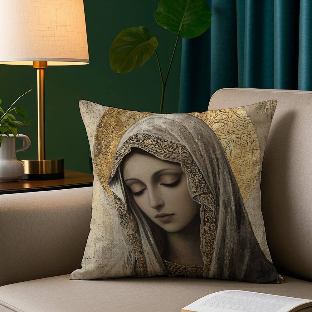 Retro V-Virgin Mary Pillow Case Plush Fabric Soft Pillowcase Double Sided Print Cushion Cover Household Gifts