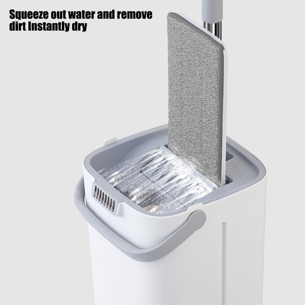 Mop and Bucket with Wringer Set 47 Inch Long Stainless Steel Handle Wet and Dry Use Flat Mop Bucket System with 2