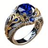 925 Sterling Silvery Two Tone Ring Set with Synthetic Created-Synthetic Sapphire, Vintage Style Jewelry, Domineering Men's And Women's Rings, Suitable
