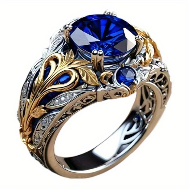 

925 Sterling Silvery Two Tone Ring Set with Synthetic Created-Synthetic Sapphire, Vintage Style Jewelry, Domineering Men s And Women s Rings, Suitable 5