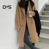 Dam Vinterkappa Nedvikt Krage Fickor Enfärgad Dubbelknäppt Förtjockad Lös Passform Kappa Termisk Långärmad Pendling Dejting Vår Höst