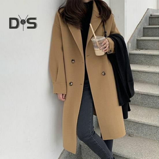 Dam Vinterkappa Nedvikt Krage Fickor Enfärgad Dubbelknäppt Förtjockad Lös Passform Kappa Termisk Långärmad Pendling Dejting Vår Höst