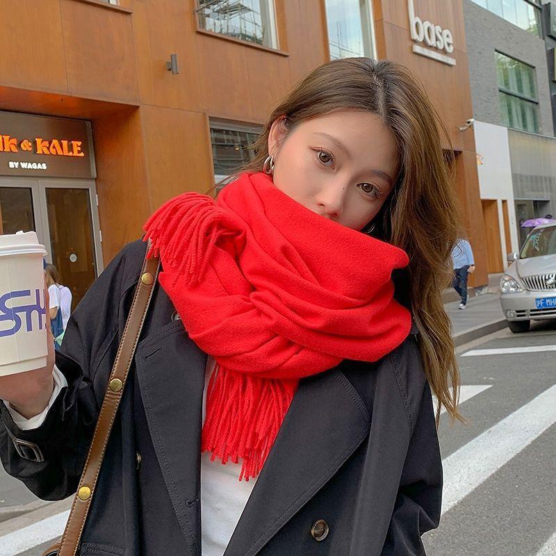 Herbst und Winter Neuer Damen-Kaschmirschal Einfarbiger Kaschmir-Imitat-Zugschal Dicker Kaschmir-Stickerei-Schal