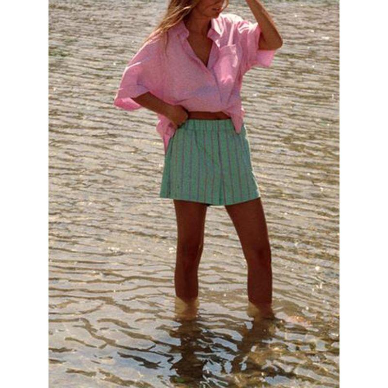 Za2024 Summer New Product Women's Clothes Fashion All-Match Boxer High Waist Stripes Casual Shorts 3067426 500