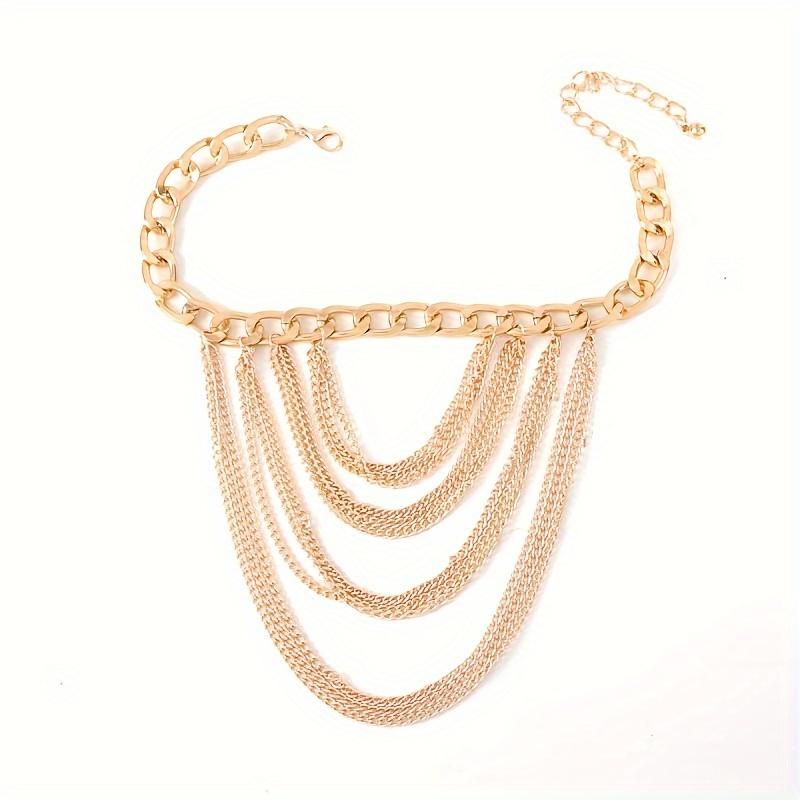 1pcs Women's Golden-Tone Multi-Layer Alloy Anklet for High Heels - Party and Prom Accessory with Cascading Chains and Tassels