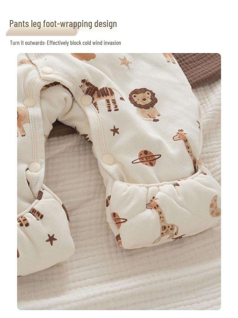 Newborn Winter Jumpsuit with Jacket, Hand & Foot Covers (0-6 Months) - Warm, Thickened Baby Outfit for Outdoor Use