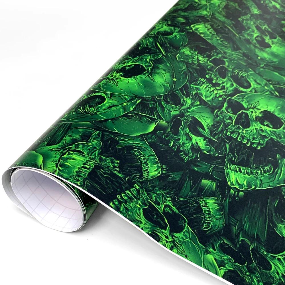 Car Wrap Vinyl Anti-Scratch Automotive Wrapping Green Skull Cartoon Printed Waterproof Wallpaper Sticker Tuning Auto Accessories