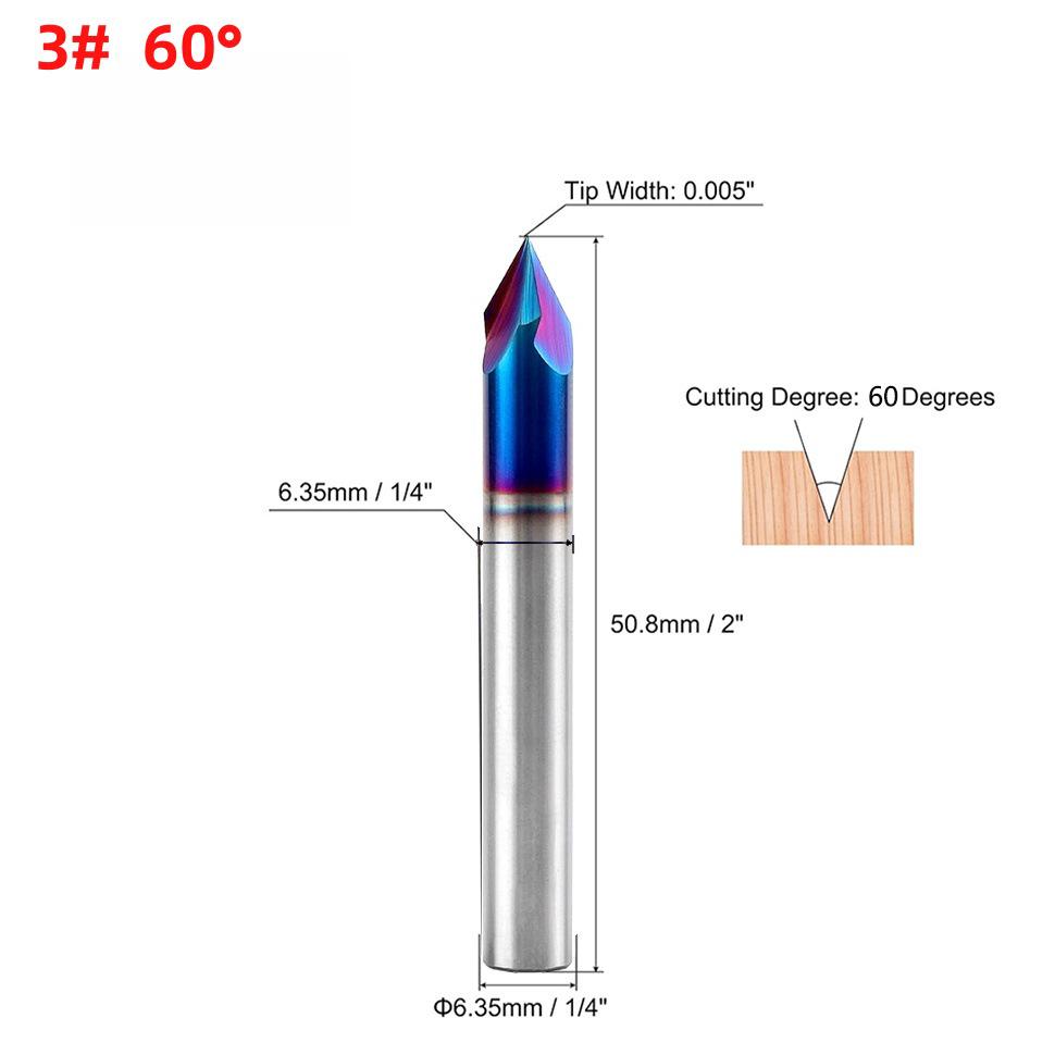1/4" Shank V-Groove 3-Flute Nano Blue Carbide Woodworking Engraving Cutter