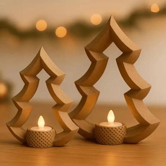 Decorative Table Centerpieces 2Pcs 3D Printed Christmas Tree Candle Holder, Hollow Candlestick Stand for PLA Holiday Decor, Minimalist Holder Festive