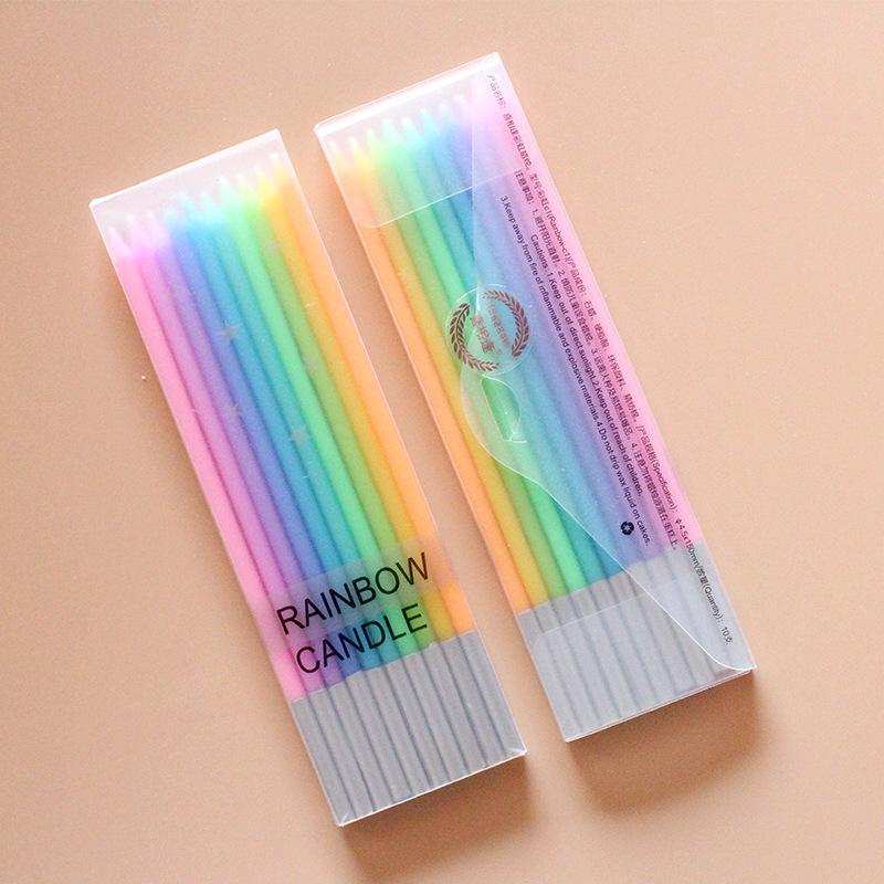 Boxed Rainbow Gradient Rainbow Candle Birthday Candle Creative Color Pencil Slim Candle Cake Decoration