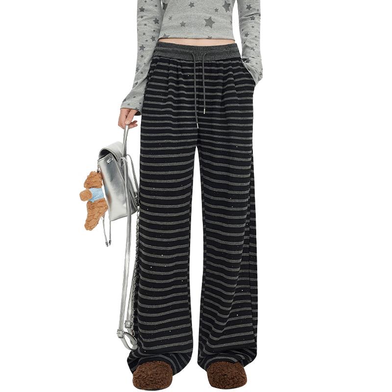 

UNIFREE Women s Striped Relaxed Knit Wide-Leg Pants S