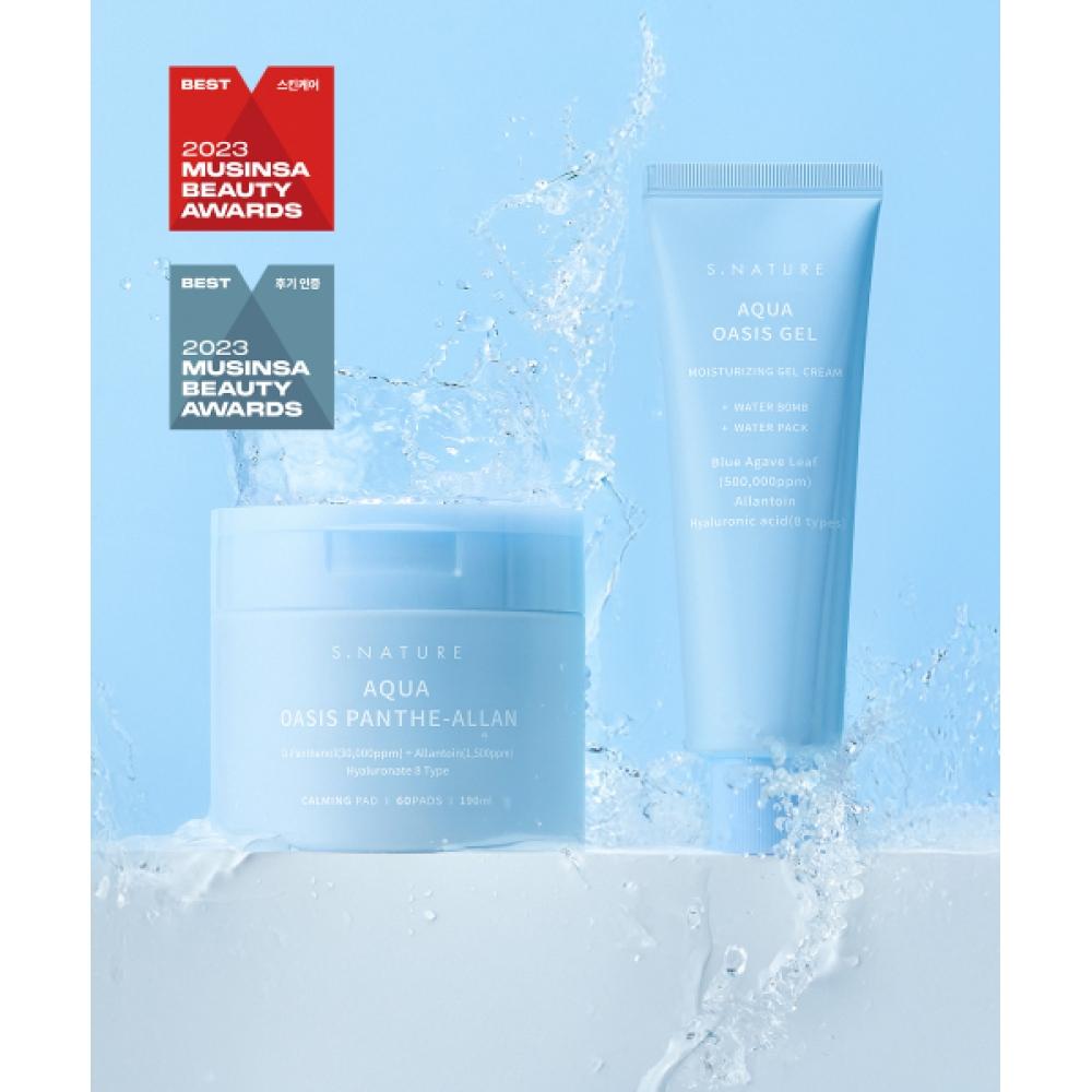 S.nature Aqua Oasis Panthealan Calming Pad 60 Sheets + Aqua Oasis Hydrating Gel Cream 80ml NONE