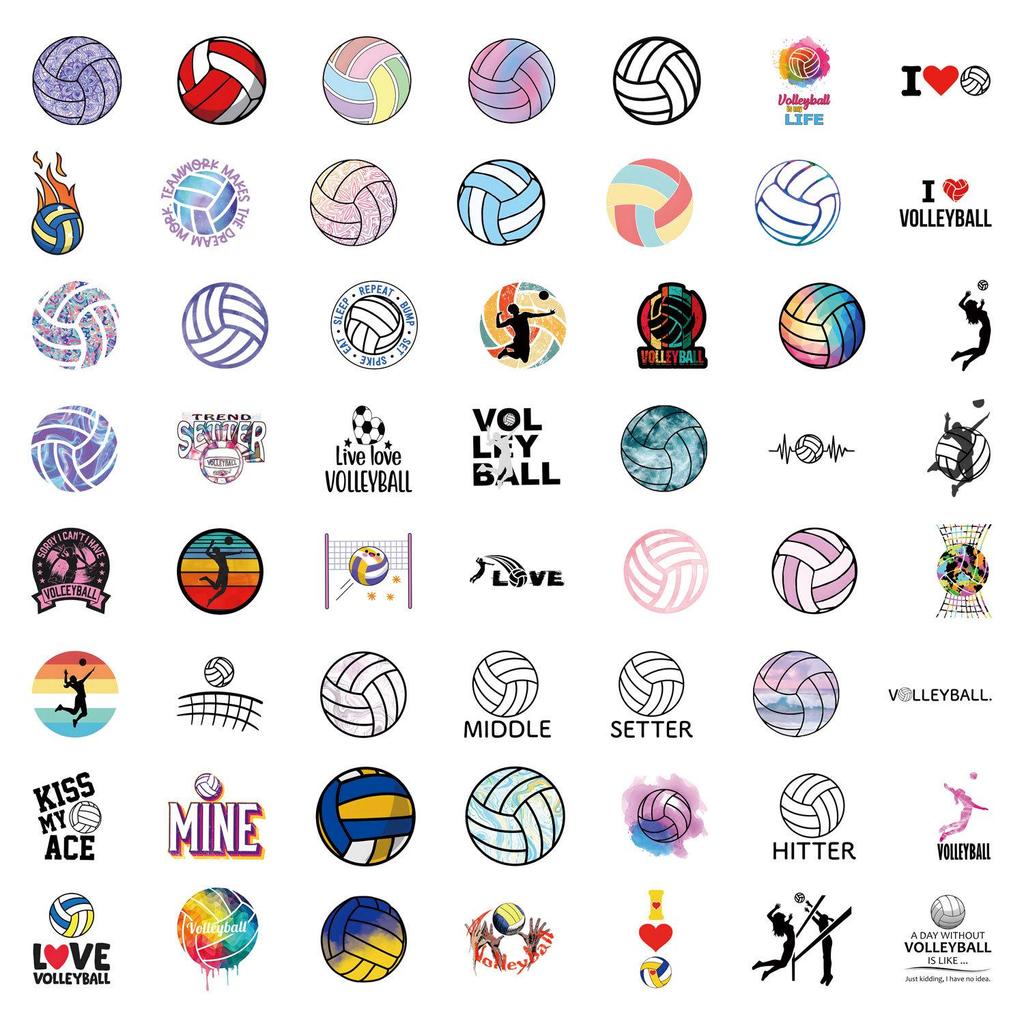 Cartoon Volleyball Stickers: 55 Waterproof Decals for Planners, Bottles, and Computers