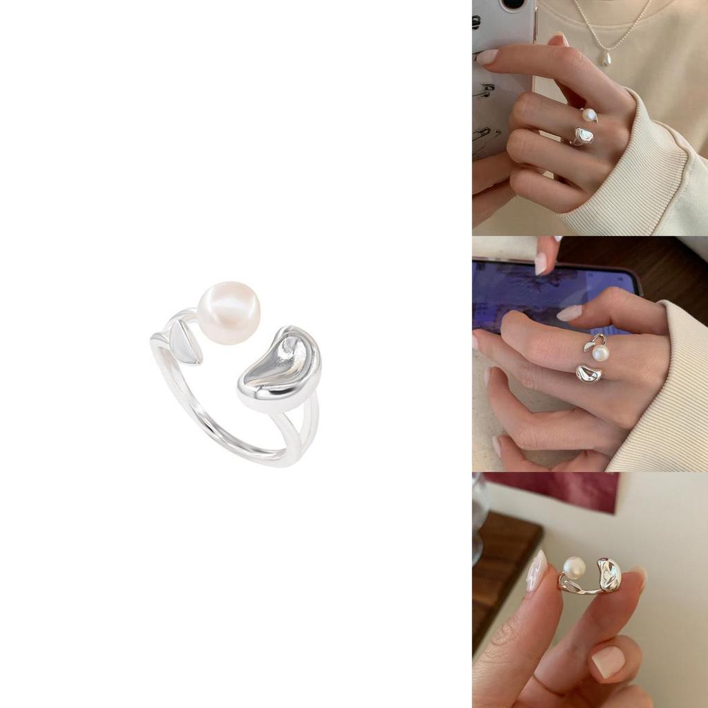 Chic Minimalist Geometric Open Ring For Women Stylish Pearl Accent Adjustable Size
