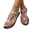New summer woven toe sandals fashionable solid color herringbone flat beach women's sandals