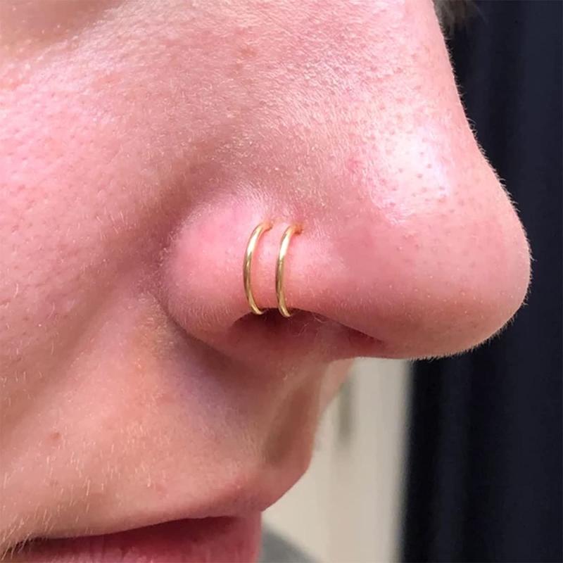 4Pieces Nose Rings Hoops Surgical Steel Double Spiral Nose Ring Left or Right Single Pierced Nose Piercing for Women Men
