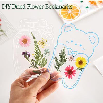 Transparent Preserved Flower Bookmark Set DIY Pressed Flower Bookmark Craft Kit with Clear Jar Stickers Handmade Bookmarks