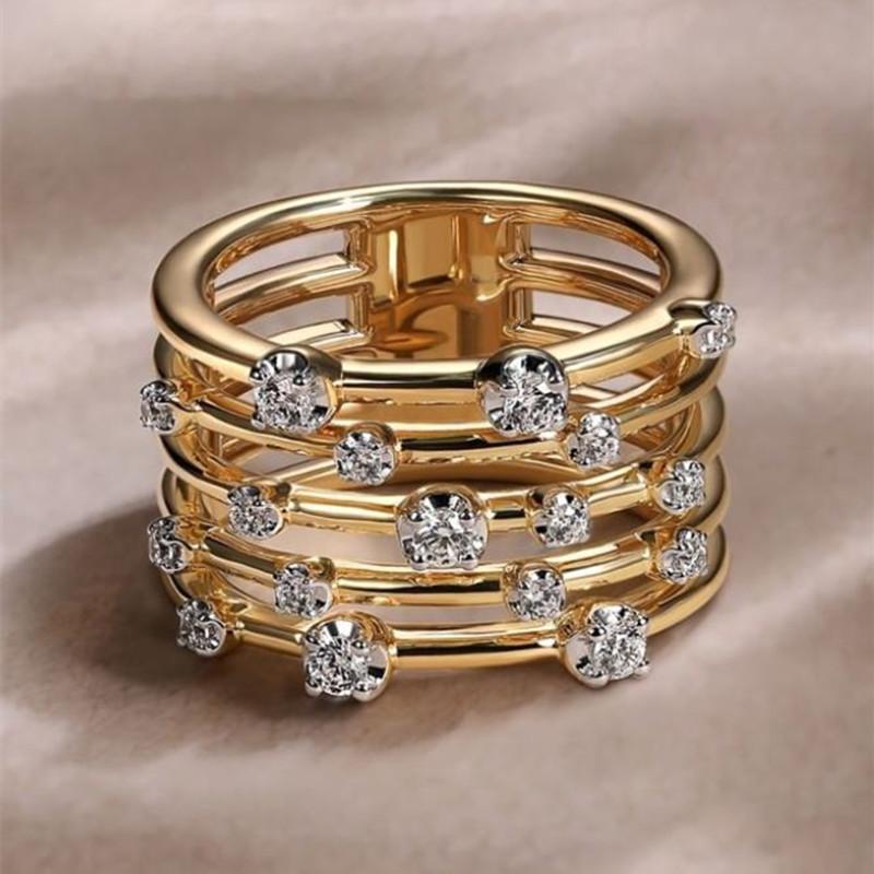 Huitan Multi-layered Two Tone Rings with Sparkling Cubic Zirconia Statement Daily Party Rings for Women Trendy Jewelry Drop Ship