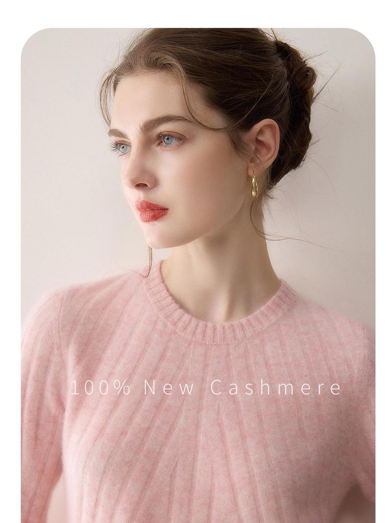 Pure Cashmere Women's Striped Long Sleeve Knit Sweater - Soft, Skin-Friendly, Versatile Pullover for Autumn/Winter