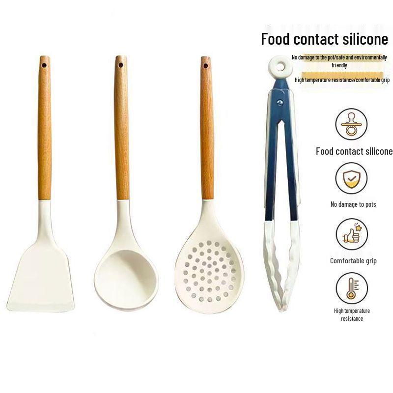 Silicone Spatula & Ladle Set with Wooden Handle for Home and Baby Food Preparation - High Quality, Stylish Design
