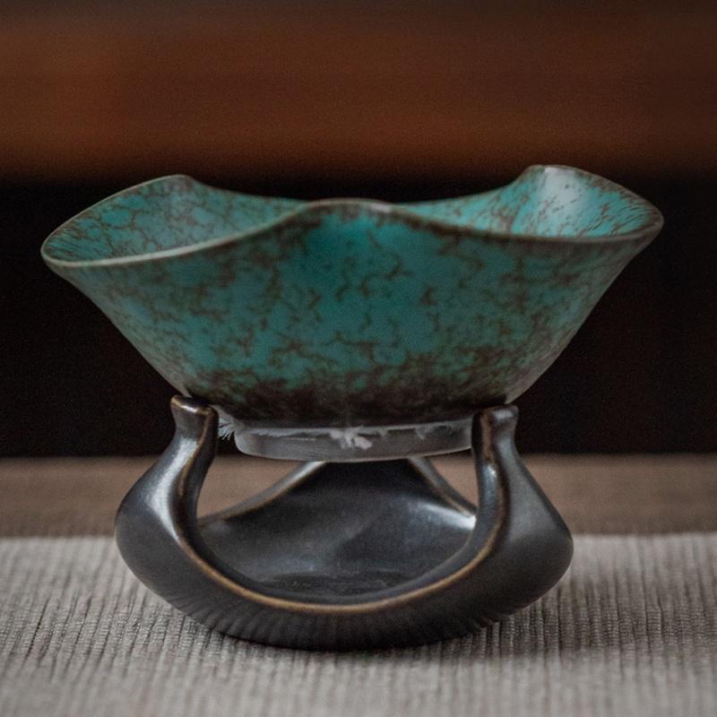 Tyrkysově zelená glazura Sítko na čaj Sada Japonské keramické sítko na čaj Hrubá keramika Oddělovač čaje Filtrační síťka Čajové příslušenství Sada trychtýře