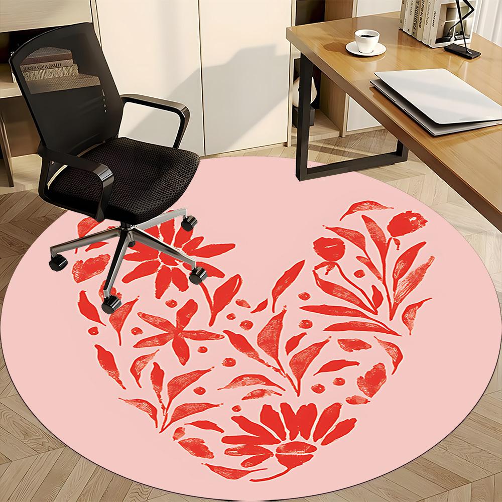 1 Stück Blumiges Herz Büro Runder Teppich, Matte Geeignet Für Büro, Unter Bürostühlen Schlafzimmer Wohnzimmer Heimdekoration, Zimmer Deko