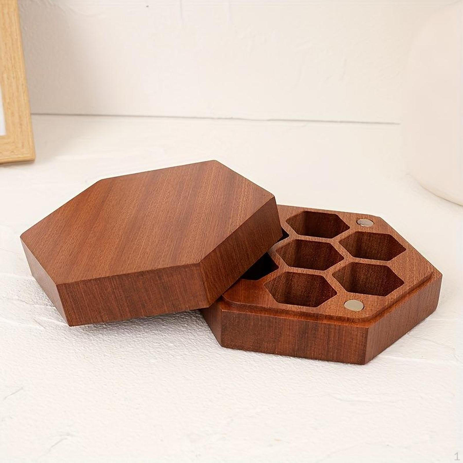 

Wood Dice Storage Box Case Holder,Compact,Sturdy,Rustic Organizer,with Lid Hexagon for