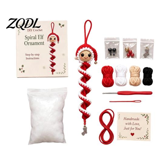 Regalo di Natale Fatto a Mano Bambola all'Uncinetto Ornamento a Spirale Kit Fai da Te, Set Artigianale Festivo con Modello Pupazzo di Neve Filato Morbido, Perline, Decorazione per Albero da Appendere alla Finestra