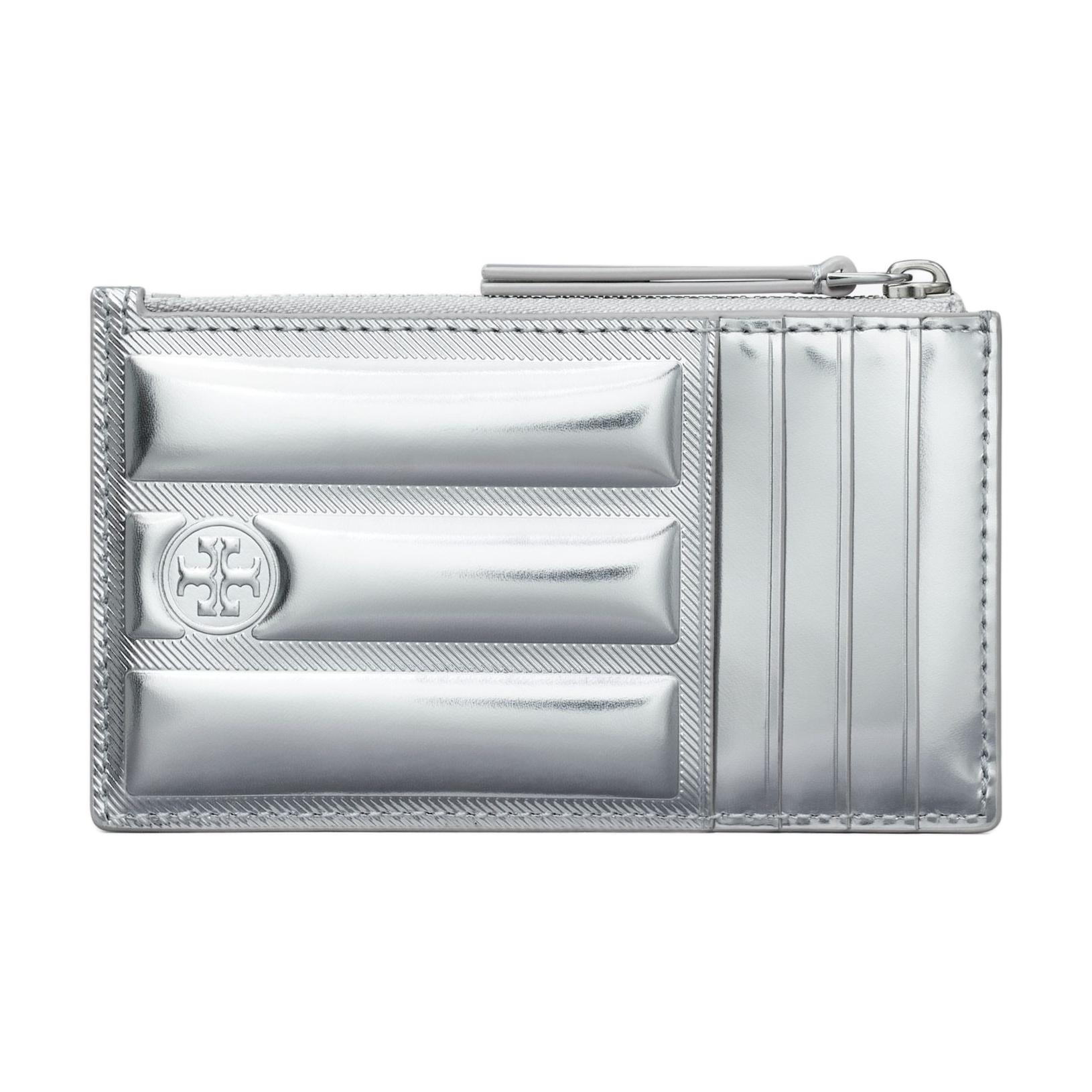 Tory Burch Fleming Square Checkered Zipper Wallet Women Wallet Silver 154961-040 Basic Set BagDust Bag 23490₽
