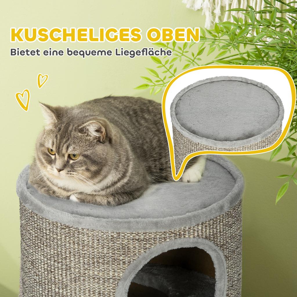 Cat Climbing Frame, Covered with Sisal, Cosy Platform - Light Grey
