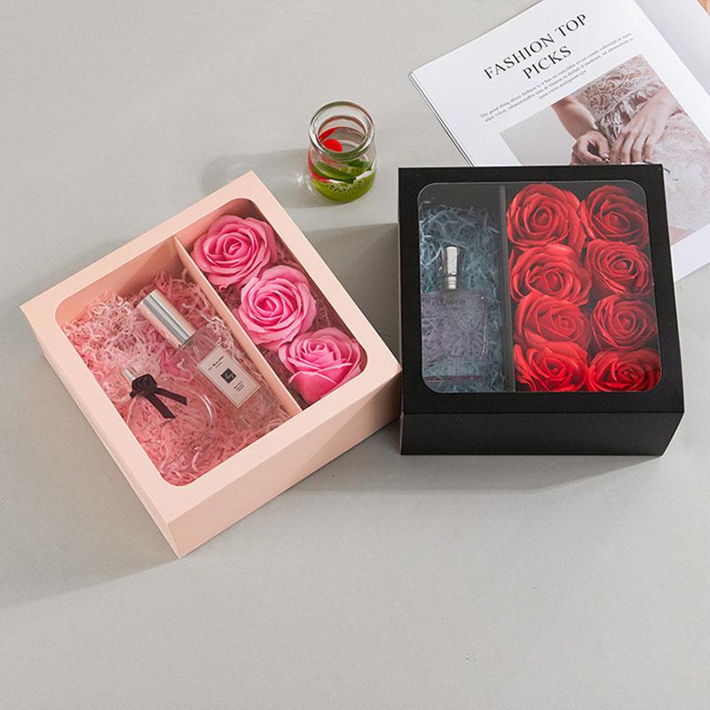 Transparent Pvc Flower Gift Box With Handle Square Portable Rose Candy Dessert Packaging For Wedding Party Present Decor