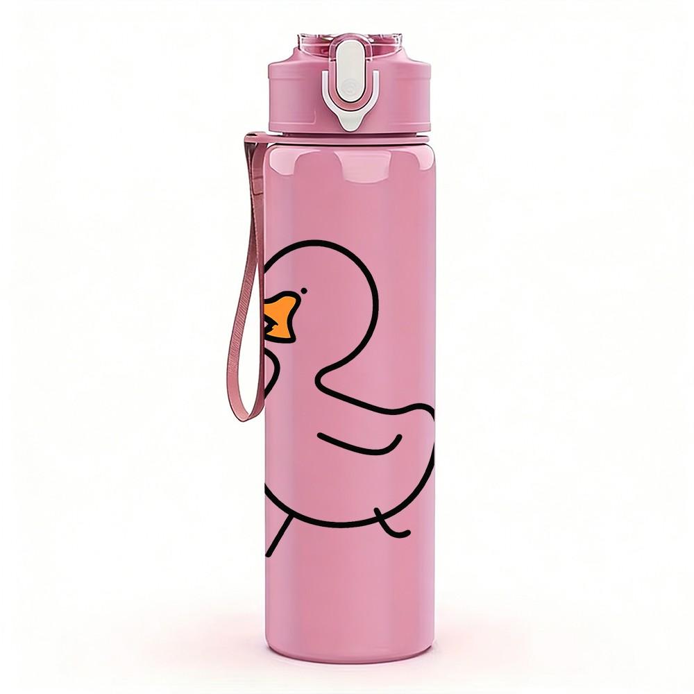 1PC Simple White Duck Line Drawing 750ml Color Plastic Sports Water Bottle Leakproof Flip Straw Lid Suitable for Sports Office Home Use