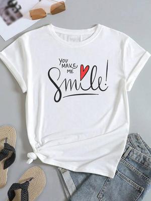 (Asiatische Größe) Kleidung Casual T-shirt Frauen Brief Liebe Herz Stil Kurzarm Mode Druck Dame T Top Weibliche Grafik T-shirts