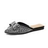 Paillette Bowknot Mules Woman Crystal&Beads Slippers Flats Low Heels Pantuflas Shoes Ladies Pointed Closed Toe Slides Flipflops
