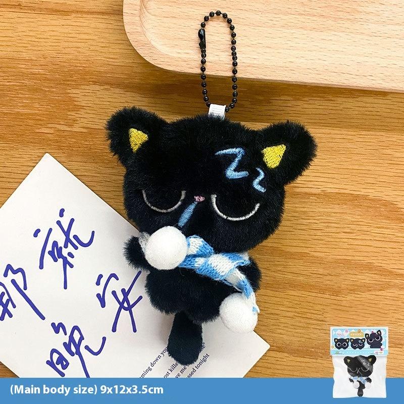 Kreslená plyšová panenka černá kočka klíčenka měkká vycpaná roztomilá ozdoba přívěsek na školní tašku dárky