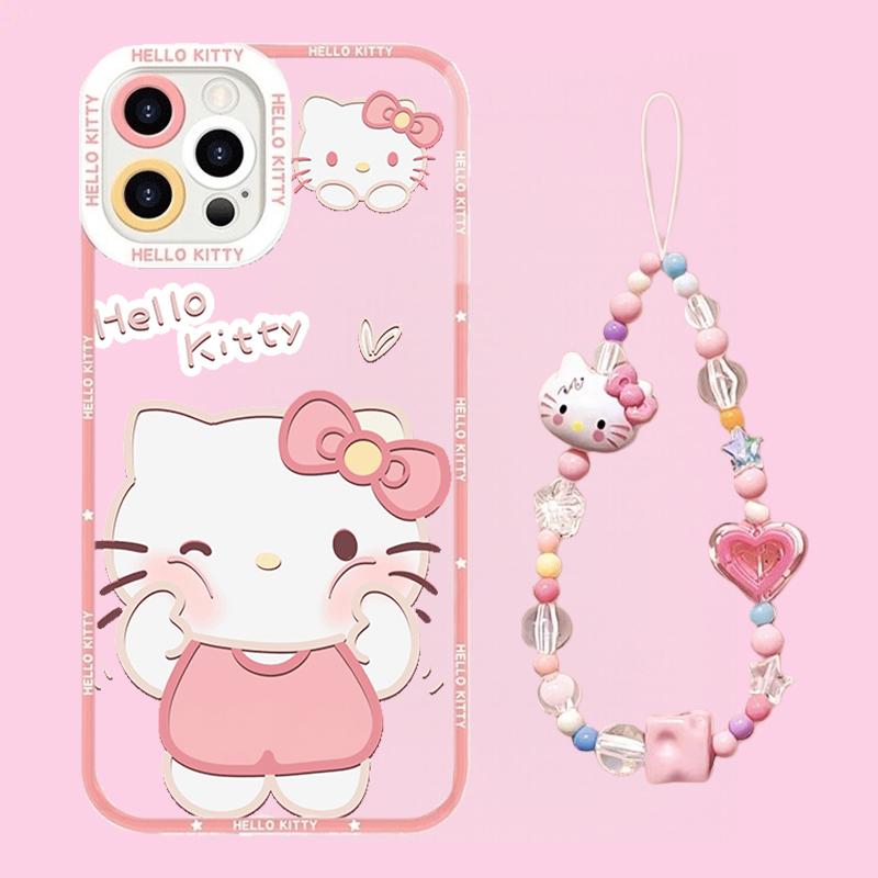 Cartoon Hello Kitty Bracelet Chain Casing For Iphone 17 16 Pro Max 17 Air 15 14 12 13 11 Pro Max X13 Mini 16e 15 Plus Clear Case