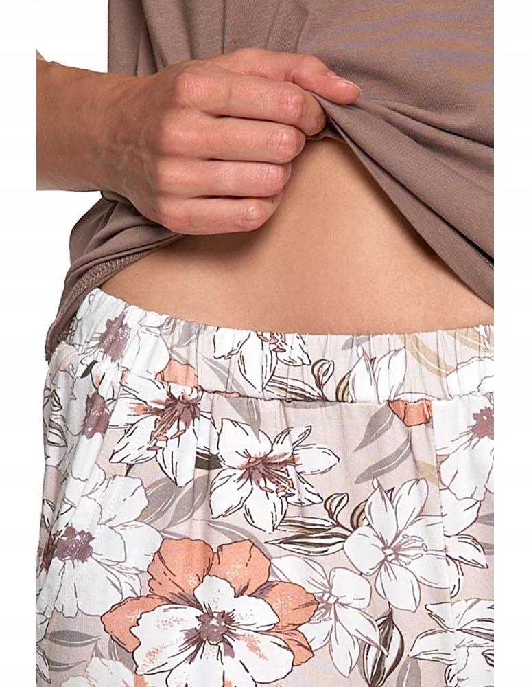 MORAJ S ECRU Women's Soft Short Sleeve Pajama with Long Floral Pants