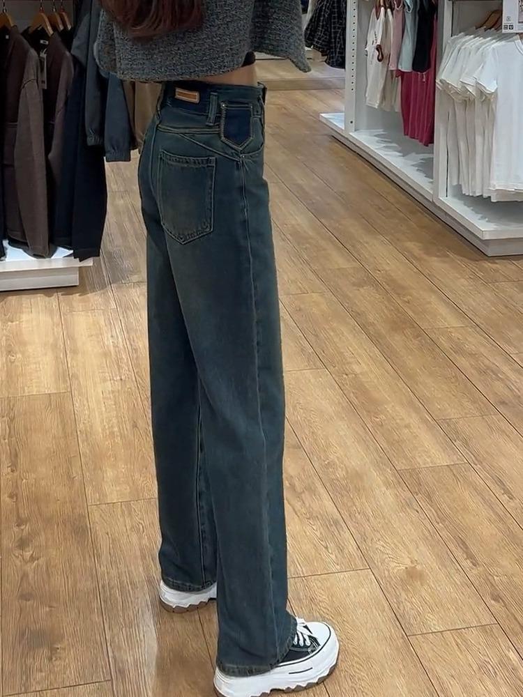 

Женские джинсы с высокой талией, ретро, широкие штанины, весна 2024: Стройнящий, Свободный, Маленький и Узкий прямой крой S