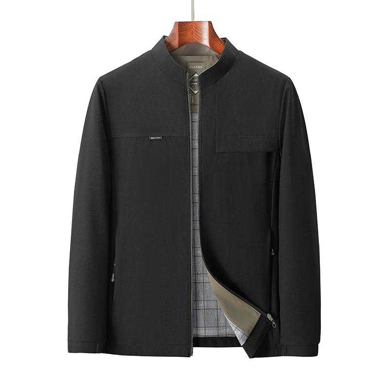 

New Spring and Autumn Style Men s Casual Stand Collar Loose Jacket Pocket Long Sleeve Versatile Jacket L чёрный