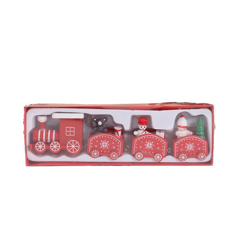 Painted Wooden Christmas Train Ornament - Solid Wood Children's Toy