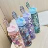 Cartoon Travel Water Cup Portable Lifting Rope Printed Transparent Plastic Cup High Value Cute Straw Cup
