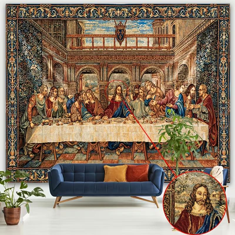 

2D Vintage The Last Supper Tapestry, Religious Jesus and Disciples Backdrop 47.2x31.5inch/120*80cm